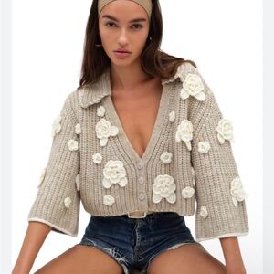 For love & lemons Ivy Beige Floral Cardigan